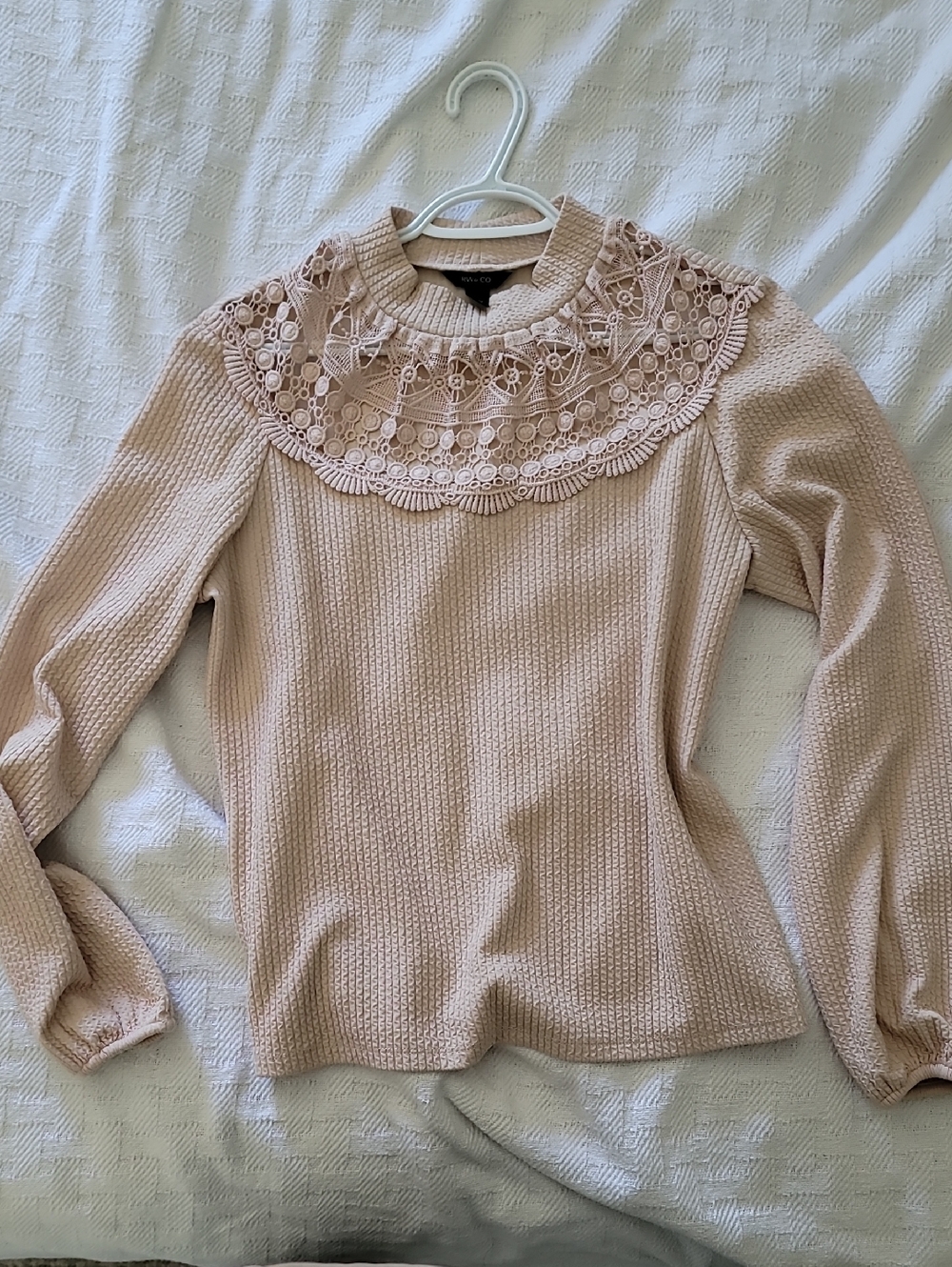 RW&CO. Cream Lace Yoke Long Sleeve Top